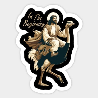 Jesus Riding A Ostrich Sticker